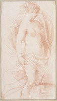 H 028
<br/>
Vrouw, halfnaakt, naar rechts gewend
<br/>
<em>Guercino (1591-1666) - toegeschreven aan</em>